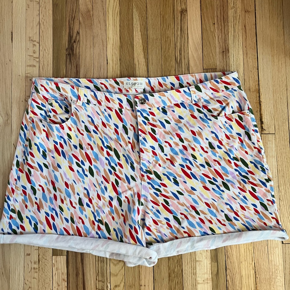 Eloquii Multi-Colored Patterned Denim Shorts - image 3